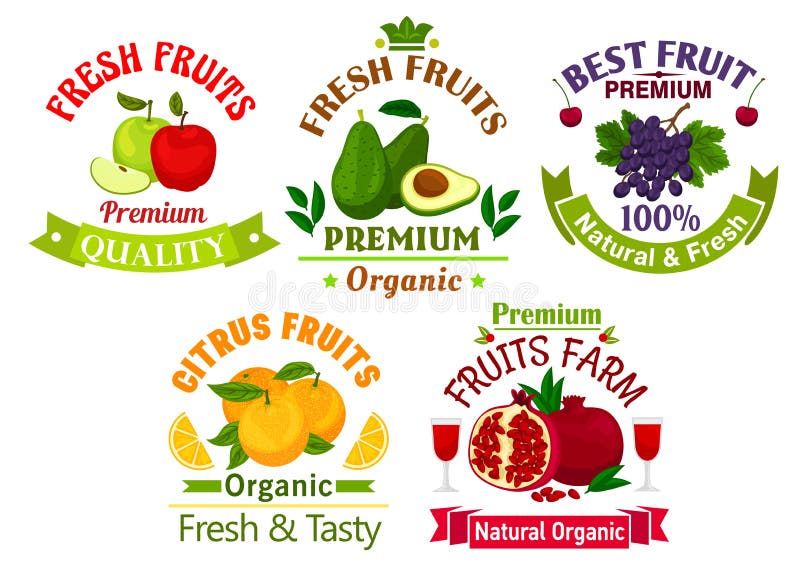 Best Fresh Juicy Fruits Stickers and Labels Stock Vector - Illustration ...