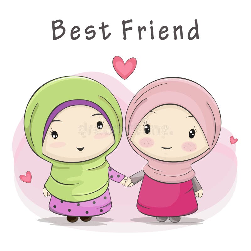 Download Best Friend Of Two Cute Muslim Girls Cartoon Stock Vector - Illustration of friends, blue: 84711102