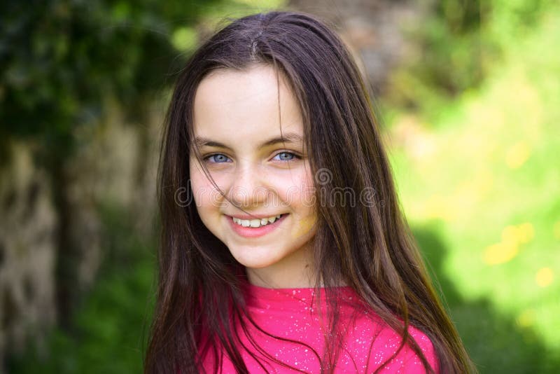 Best Look of Long Hair. Girl Child with Healthy Brunette Hair. Cute Girl  with Long Hairstyle on Spring Landscape Stock Photo - Image of hairdresser,  long: 140401002