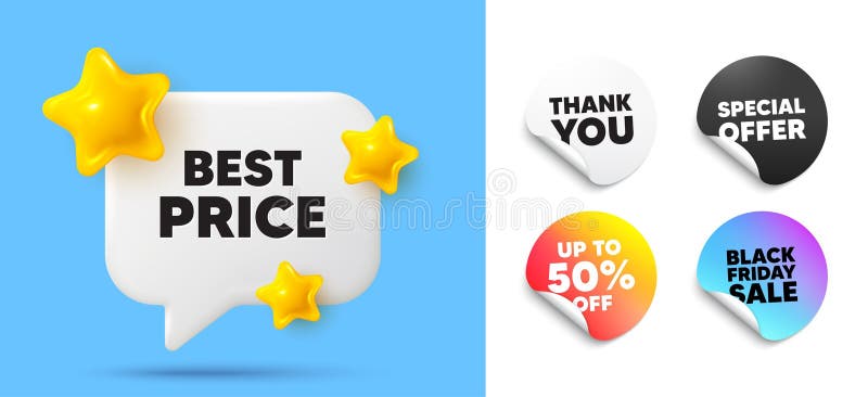 Best Price tag. Special offer sale sign. Speech bubble, sticker tags. Vector royalty free illustration
