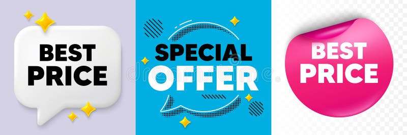 Best Price tag. Special offer sale sign. Speech bubbles and sticker. Vector stock illustration