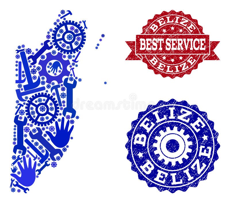 Beste de Dienstcollage van Kaart van de Verbindingen van Belize en Grunge- stock illustratie Beste de Dienstcollage van Kaart van de Verbindingen van Belize en Grunge- stock illustratie