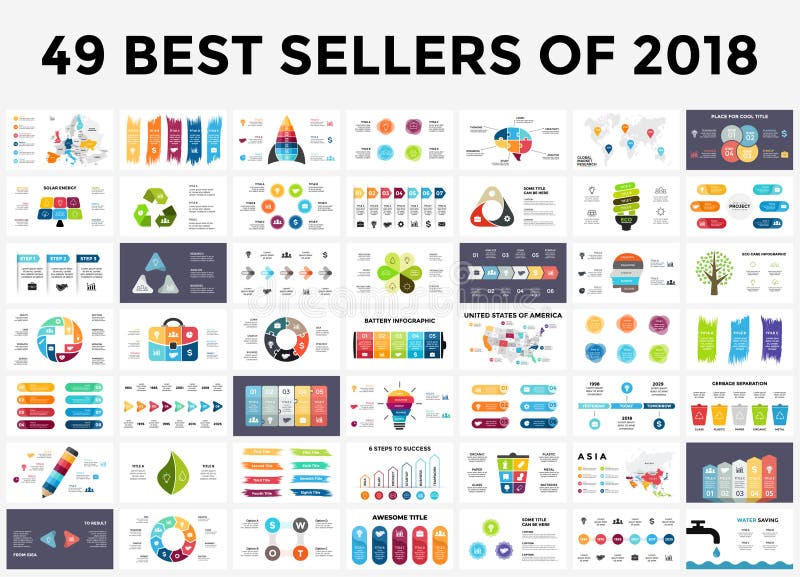 Beste infographic malplaatjes van 2018 Geplaatste presentatiedia's Cirkeldiagrammen, chronologie, gloeilamp, het hoofd van raadse royalty-vrije illustratie Beste infographic malplaatjes van 2018 Geplaatste presentatiedia's Cirkeldiagrammen, chronologie, gloeilamp, het hoofd van raadse royalty-vrije illustratie