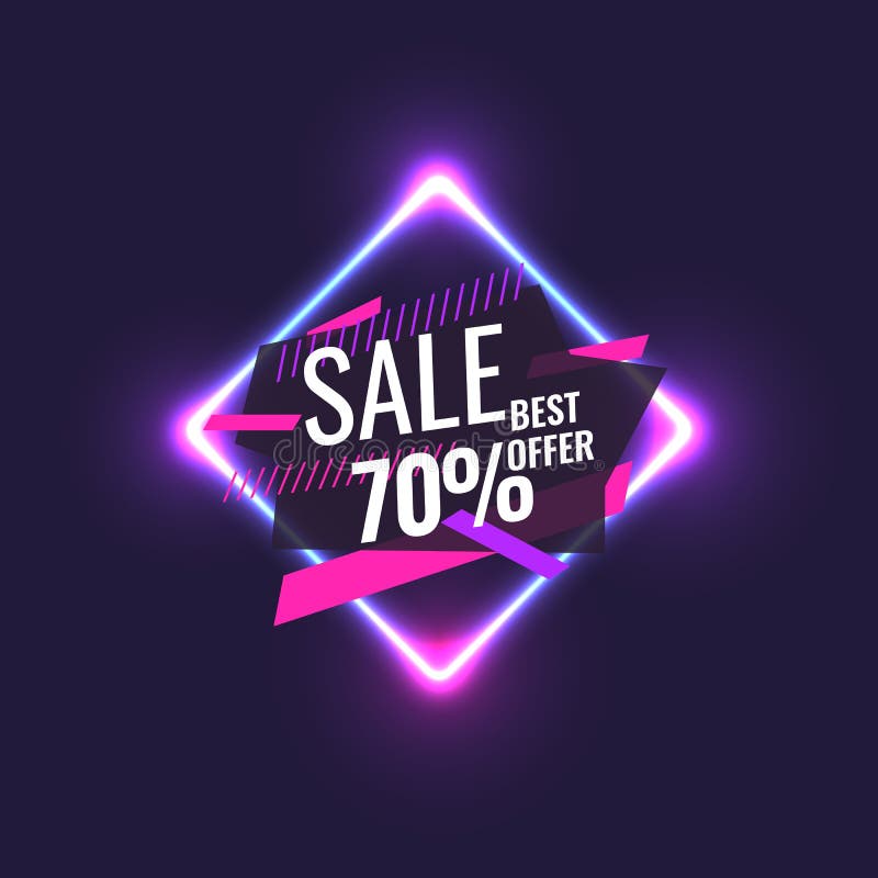 Beste Verkaufsfahne Ursprüngliches Plakat für Rabatt Geometrische Formen und Neon glüht gegen einen dunklen Hintergrund stock abbildung Beste Verkaufsfahne Ursprüngliches Plakat für Rabatt Geometrische Formen und Neon glüht gegen einen dunklen Hintergrund stock abbildung