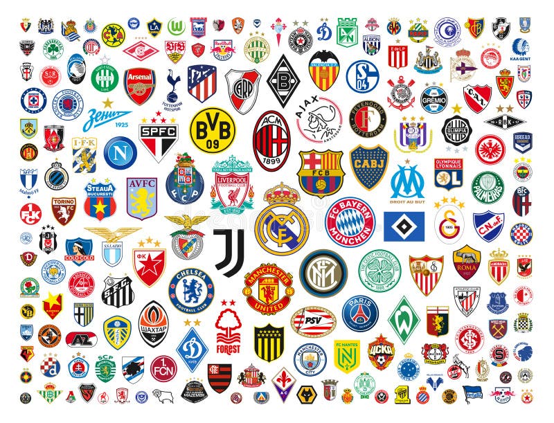 12 Voetbalclubs Arsenal Chelsea Manchester City Manchester United Tottenham Real Atletico Barcelona Redactionele Stock Foto - Illustration stichting, 216521078