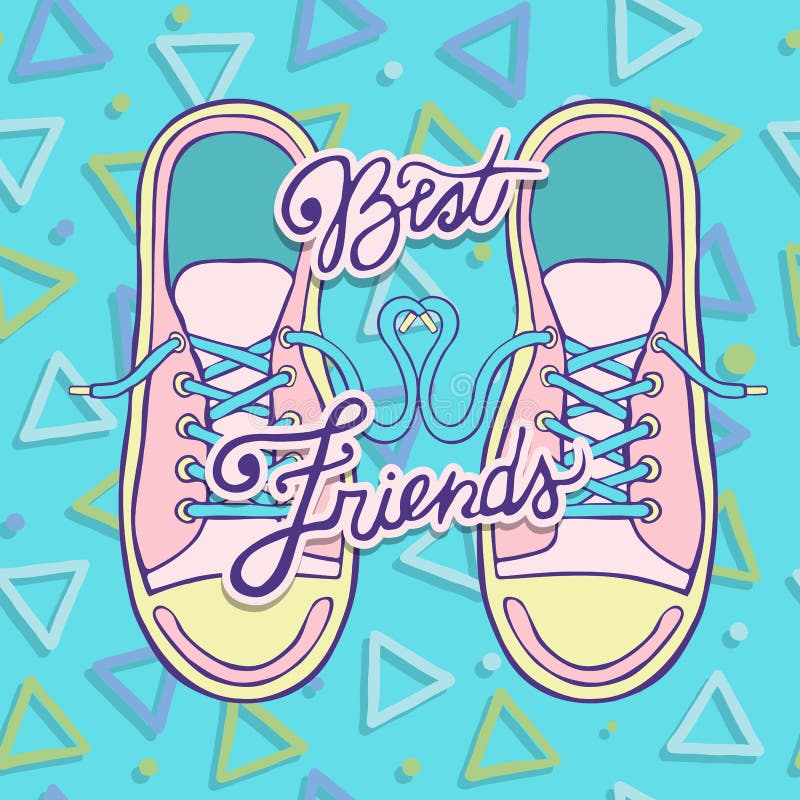 Friendship Day greeting card illustration of two sneaker shoes and text quote for special social celebration. Friendship Day greeting card illustration of two sneaker shoes and text quote for special social celebration