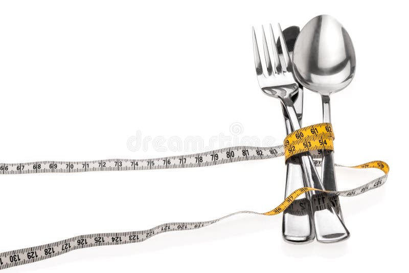 zuiverheid Bedenk Apt Bestek Met Een Meetlint, Symbool Voor Een Dieet Wordt Verpakt Dat Stock  Foto - Image of achtergrond, vork: 79254274