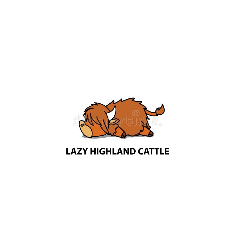 Bestiame pigro dell'altopiano, icona sveglia di sonno della mucca dell'altopiano, progettazione di logo