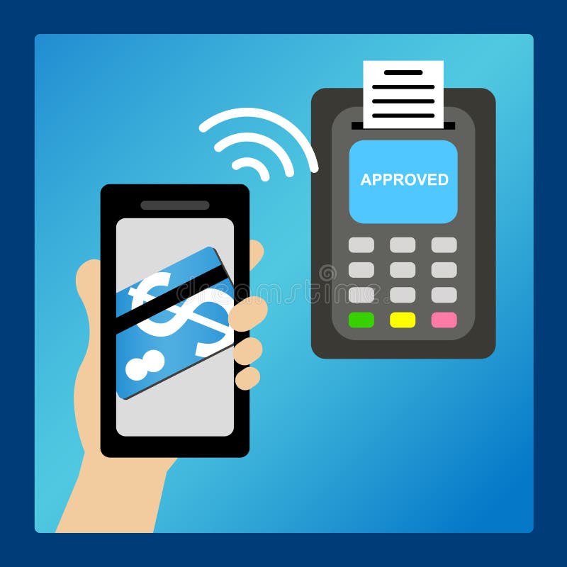 Betaal geld door slimme telefoon vector illustratie Betaal geld door slimme telefoon vector illustratie