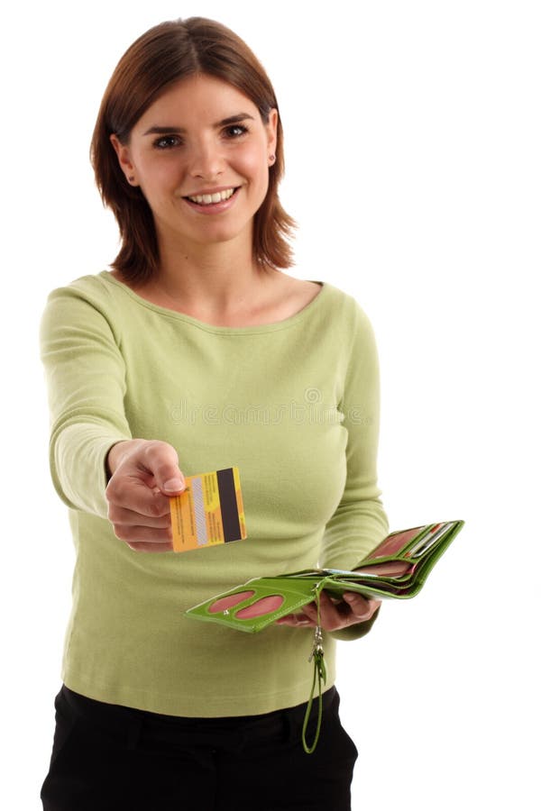 Portrait of a young woman holding credit card. Portrait of a young woman holding credit card