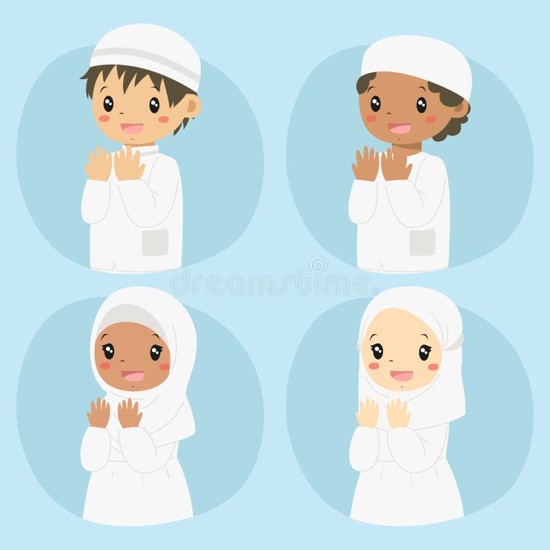 Betende Halber Karikatur-Vektor-Satz Körper-moslemische Kinder vektor abbildung