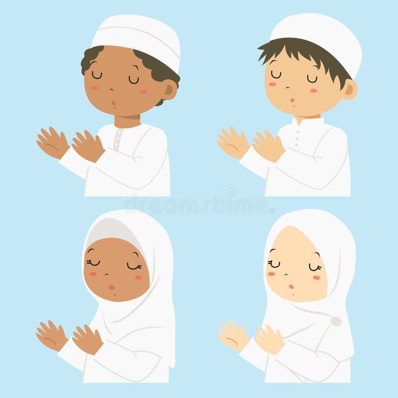 Betende Halber Karikatur-Vektor-Satz Körper-moslemische Kinder stock abbildung