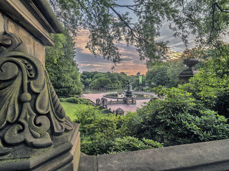 Central Park in New York City. Bethesda Terrace and Bethesda Fountain.  Editorial Image - Image of center, empty: 178120710