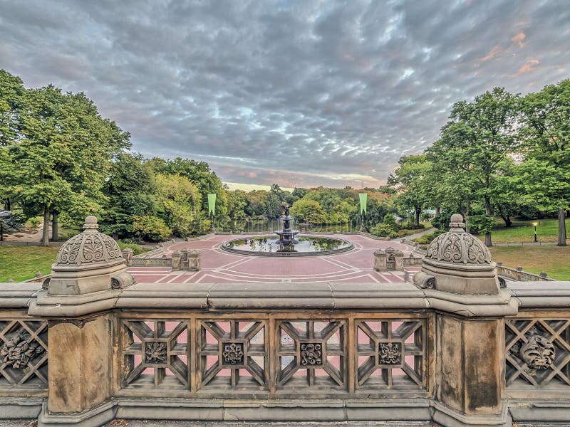 Central Park in New York City. Bethesda Terrace and Bethesda Fountain.  Editorial Image - Image of center, empty: 178120710