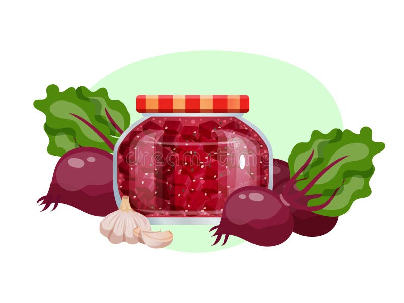 Pickles composition with isolated image of marinated vegetables in glass jars with ripe fruits vector illustration. Pickles composition with isolated image of marinated vegetables in glass jars with ripe fruits vector illustration