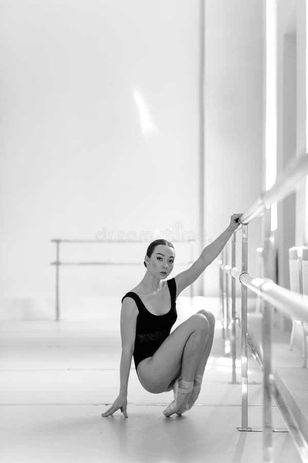 Beuatiful ballerina training in the class stock photo
