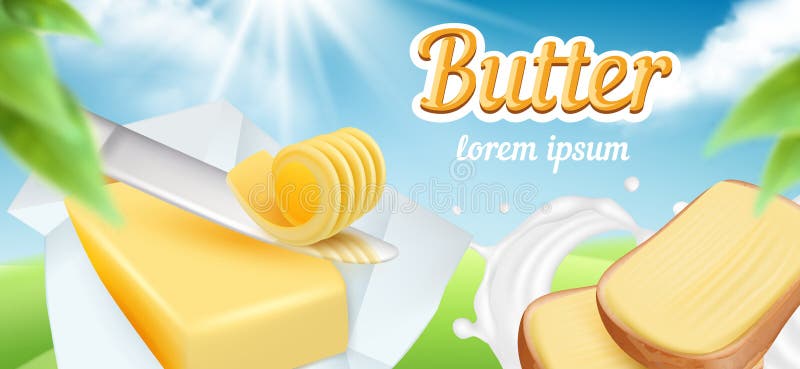 Beurre La publicité du paquet de la margarine crémeuse quotidienne de beurre de lait de nourriture de petit déjeuner courbe la pl illustration de vecteur Beurre La publicité du paquet de la margarine crémeuse quotidienne de beurre de lait de nourriture de petit déjeuner courbe la pl illustration de vecteur