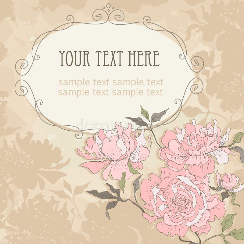 Tender and graceful hand drawn peony vector vignette in retro style. Tender and graceful hand drawn peony vector vignette in retro style