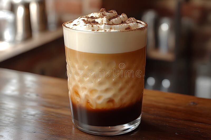 Bevanda di caffè con aggiunta di creme con aggiunta di creme e di cacao nella Rustic Cafe Setting Generative AI illustrazione vettoriale