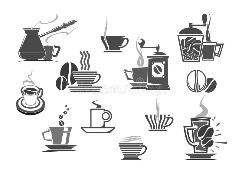Bevande del caffè ed icone di vettore delle caffettiere illustrazione di stock Bevande del caffè ed icone di vettore delle caffettiere illustrazione di stock