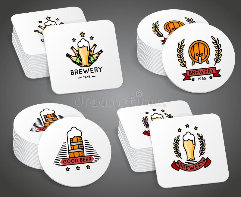 Beverage Coaster with Beer Labels Vector Set Stock Vector