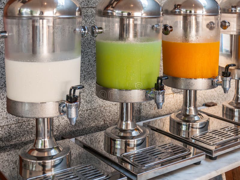 https://thumbs.dreamstime.com/b/beverage-dispensers-orange-juice-milk-guava-juice-39881105.jpg