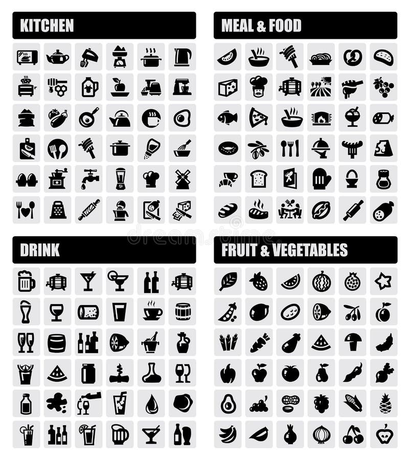 Beverage, food, kitchen icons royalty free illustration