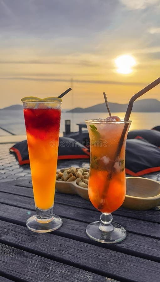 Cocktail in the Sunset at Varkala Beach, Kerala, India. Varkala is