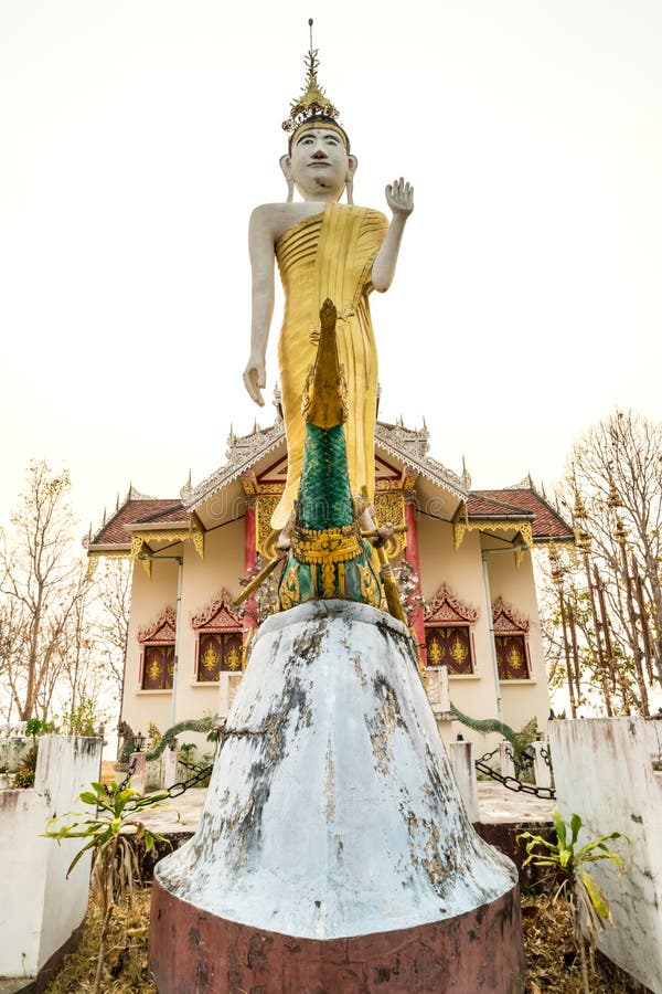 Bevindende het standbeeldvoorzijde van Boedha van kerk stock foto's