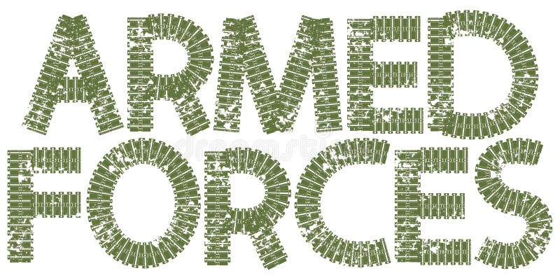 Bewaffnete Kräfte simsen mit den Buchstaben, die von den Behälterbahnen gemacht werden vektor abbildung Bewaffnete Kräfte simsen mit den Buchstaben, die von den Behälterbahnen gemacht werden vektor abbildung