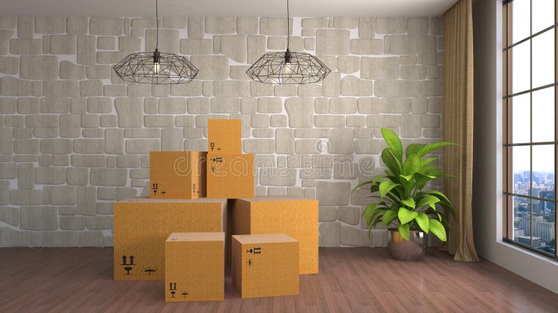 Bewegende dozen bij een nieuw huis 3D Illustratie stock illustratie Bewegende dozen bij een nieuw huis 3D Illustratie stock illustratie