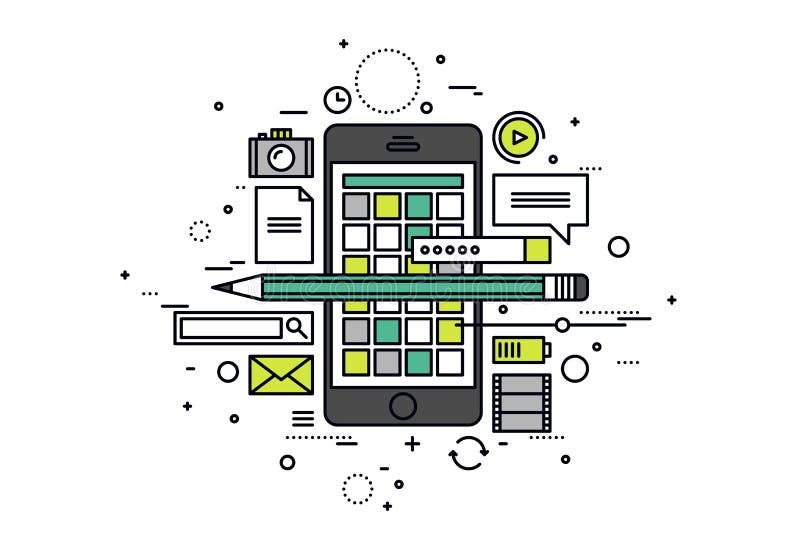 Bewegliche apps entwickeln Linie Artillustration vektor abbildung Bewegliche apps entwickeln Linie Artillustration vektor abbildung