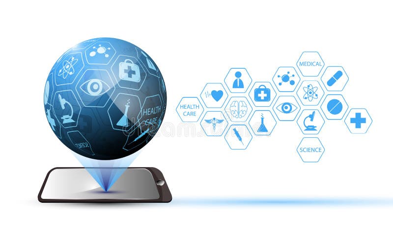 Bewegliche globale Technologieheilkunde und Gesundheitswesenkonzept lizenzfreie abbildung Bewegliche globale Technologieheilkunde und Gesundheitswesenkonzept lizenzfreie abbildung