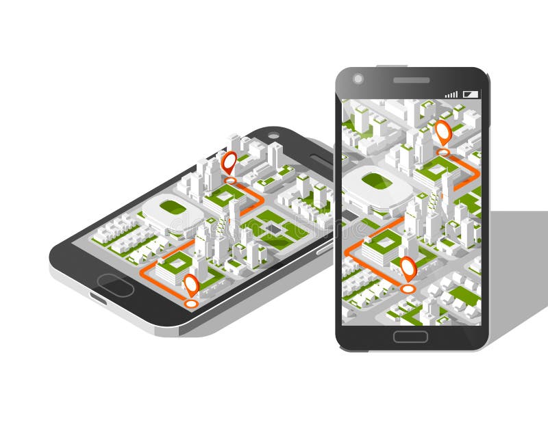 Bewegliche gps und Spurhaltungskonzept Standortbahn-APP auf Smartphone des Bildschirm-, auf isometrischem Stadtplan stock abbildung Bewegliche gps und Spurhaltungskonzept Standortbahn-APP auf Smartphone des Bildschirm-, auf isometrischem Stadtplan stock abbildung