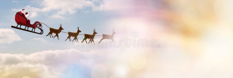 Digital composite of Cloudy sky transition of Santa`s sleigh and reindeer`s. Digital composite of Cloudy sky transition of Santa`s sleigh and reindeer`s