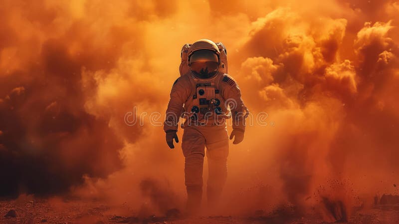 Beyond imagination Holi on Mars astronauts throwing color powder in zero gravity vector illustration