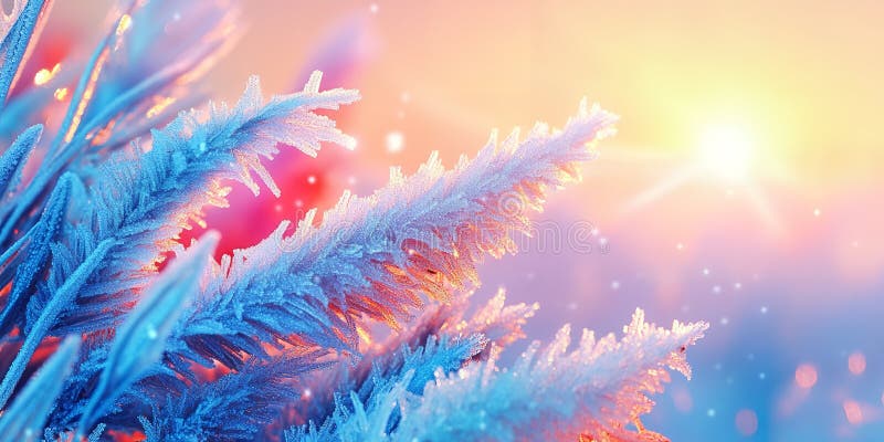 Bezaubernde Frostbedeckte Pflanzen bei Sonnenaufgang Winterwunderlandschaft lizenzfreie abbildung