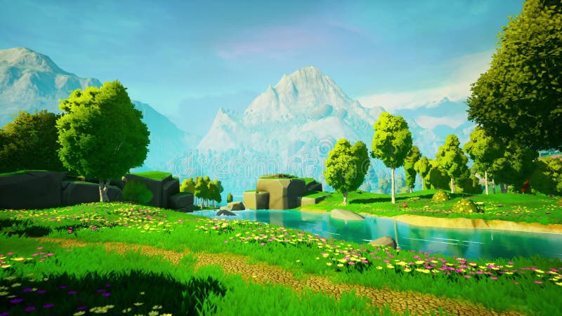 Bezaubernde Landschaften mit Anime-Wäldern lizenzfreie abbildung