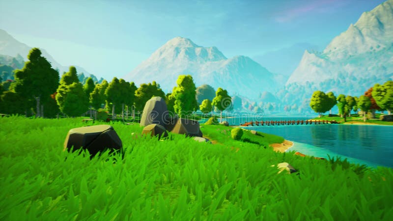 Bezaubernde Landschaften mit Anime-Wäldern lizenzfreie abbildung