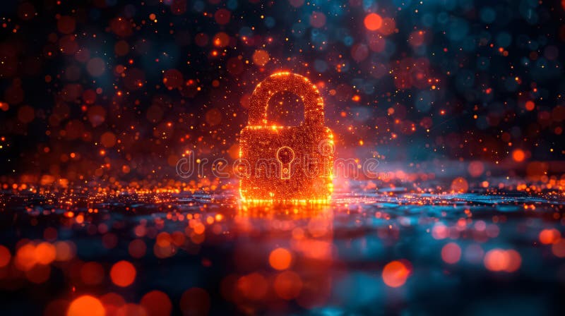 Symbol bezpiecznej blokady danych, cyberbezpieczeństwo i ochrona wrażliwych informacji w świecie zaawansowanych technologii ilustracja wektor