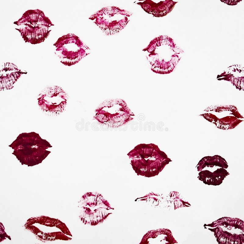 Seamless pattern of the red lips kisses on a white background. Seamless pattern of the red lips kisses on a white background.