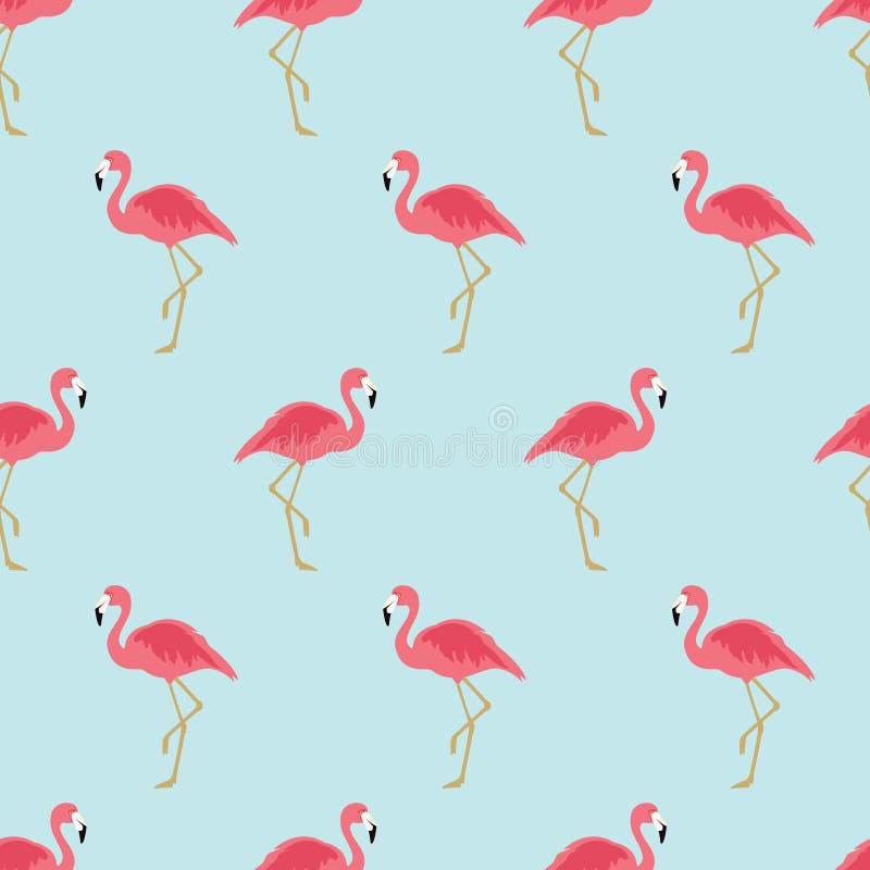 Bezproblemowy wzór tła z różowym flamingo izolowane niebieskie tło. Ptak egzotyczny royalty ilustracja