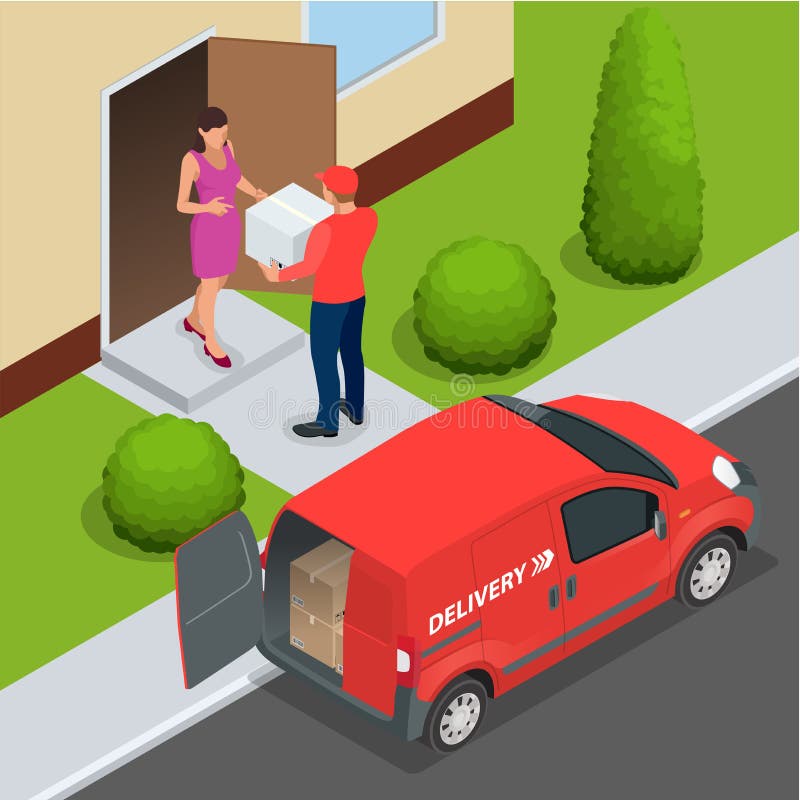 Free delivery, Fast delivery, Home delivery, Free shipping, 24 hour delivery, Delivery Concept, Express Delivery, delivery man. Flat vector isometric illustration. Free delivery, Fast delivery, Home delivery, Free shipping, 24 hour delivery, Delivery Concept, Express Delivery, delivery man. Flat vector isometric illustration