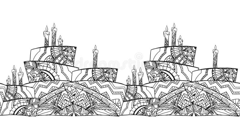 Bezszwowa czarny i biały boho granica z tortem ilustracji Bezszwowa czarny i biały boho granica z tortem ilustracji