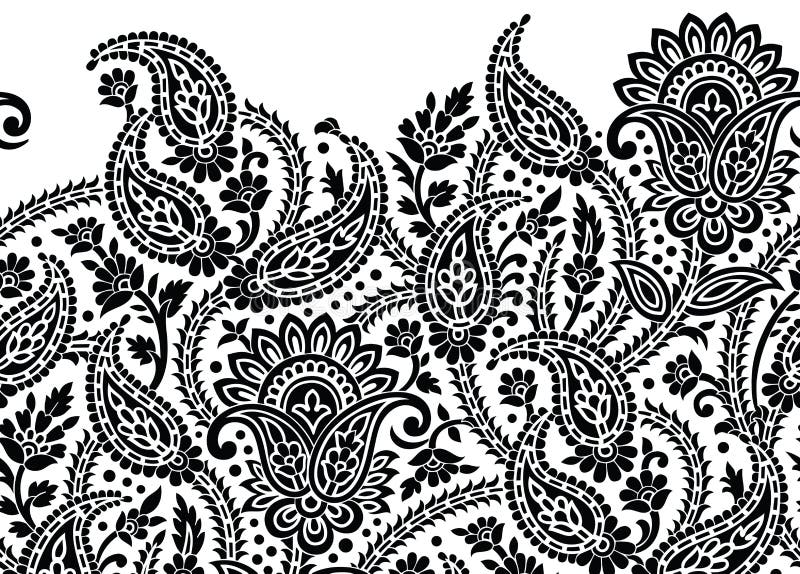 Bezszwowa czarny i biały tradycyjna hindusa Paisley granica ilustracja wektor Bezszwowa czarny i biały tradycyjna hindusa Paisley granica ilustracja wektor