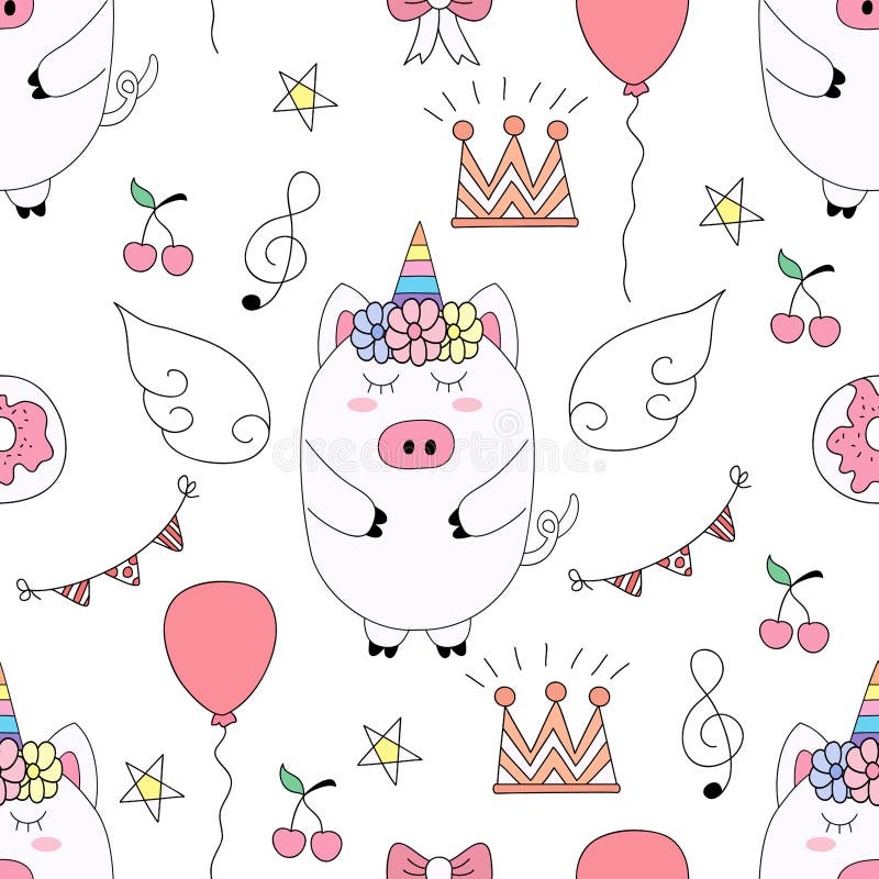 Bezszwowa deseniowa śliczna świniowata ręka rysujący kreskówka styl ilustracji Bezszwowa deseniowa śliczna świniowata ręka rysujący kreskówka styl ilustracji