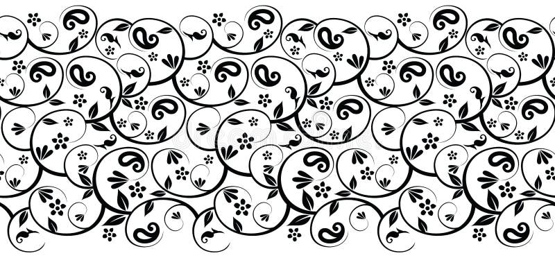 Seamless vintage swirly black and white border with paisley for tile,lace and embroidery. Seamless vintage swirly black and white border with paisley for tile,lace and embroidery