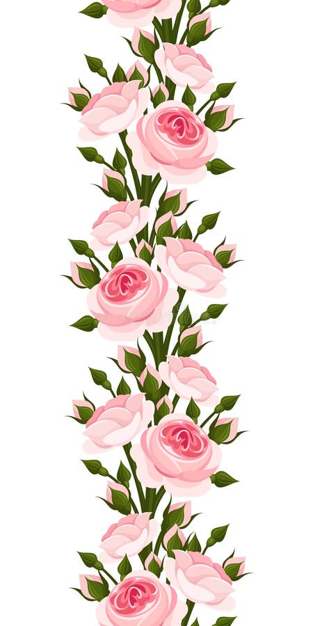 Bezszwowa vertical granica z różowymi różami. Wektorowa ilustracja. royalty ilustracja
