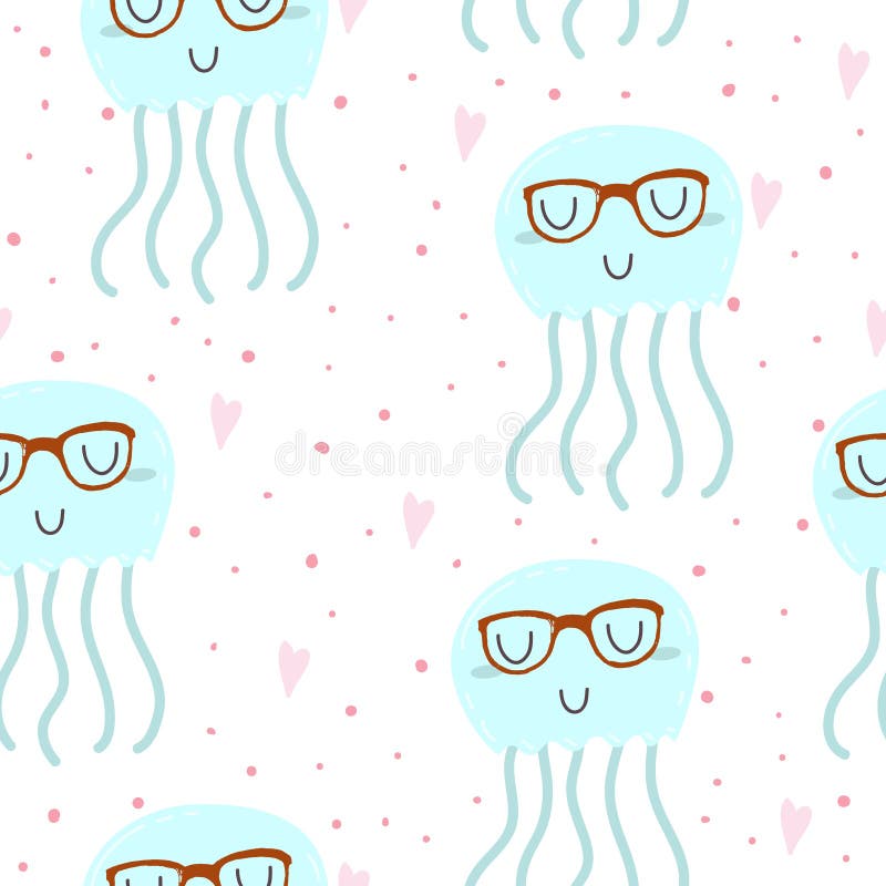 Bezszwowa śliczna galaretowej ryba wzoru wektoru ilustracja ilustracji Bezszwowa śliczna galaretowej ryba wzoru wektoru ilustracja ilustracji