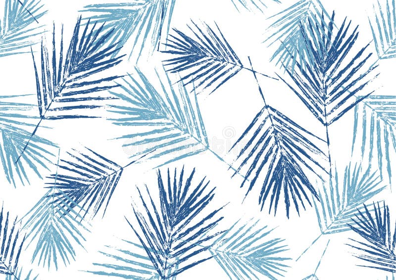 Bezszwowi deseniowi naturalni błękitni palmowi liście stemplują na białym tle, ulistnienie wektor, ilustracja ilustracja wektor Bezszwowi deseniowi naturalni błękitni palmowi liście stemplują na białym tle, ulistnienie wektor, ilustracja ilustracja wektor